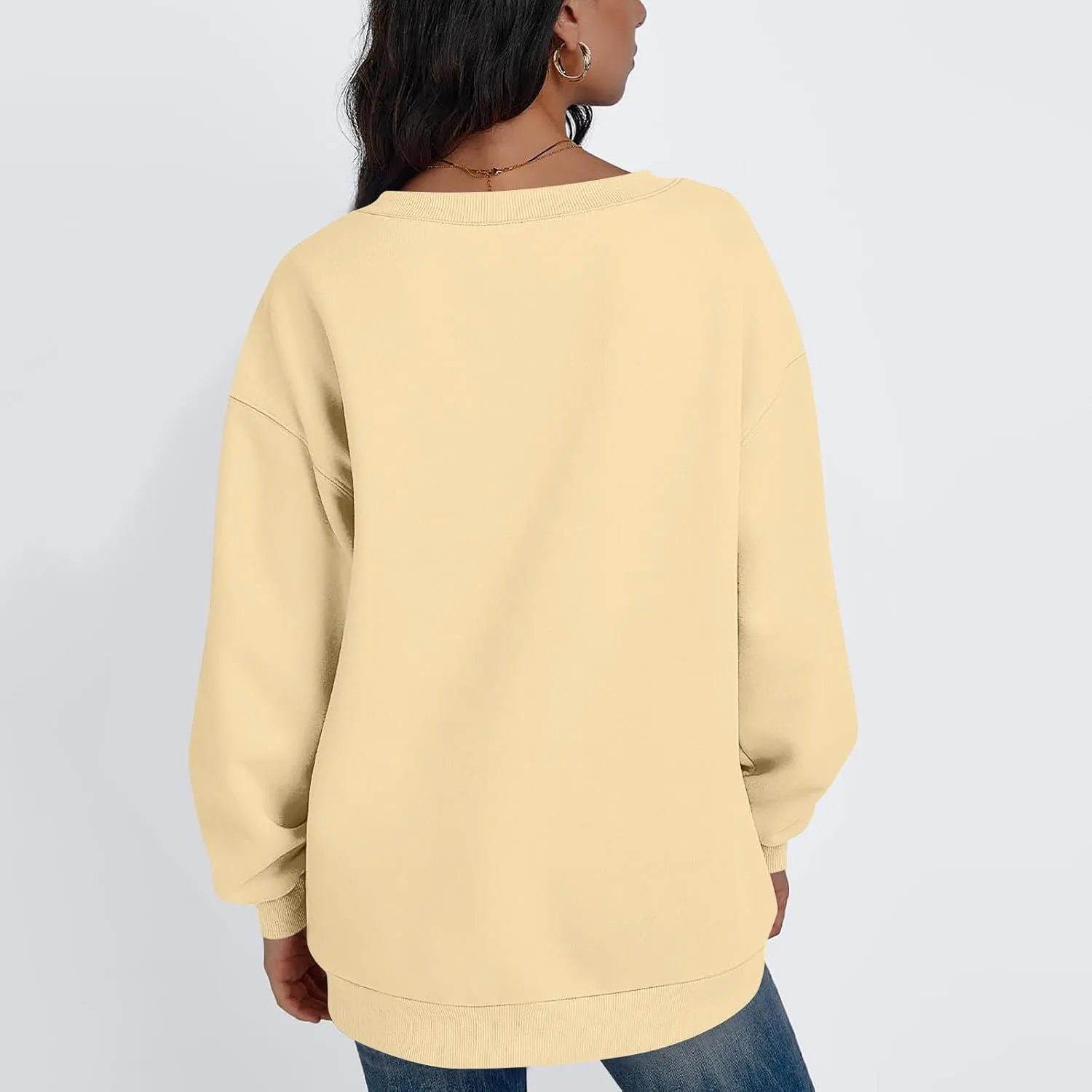 Oversized V Neck Sweatshirt Women Casual Fleece Pullover Sweaters Preppy Cute Teen Long Sleeve Sweat Shirts Y2k Tops