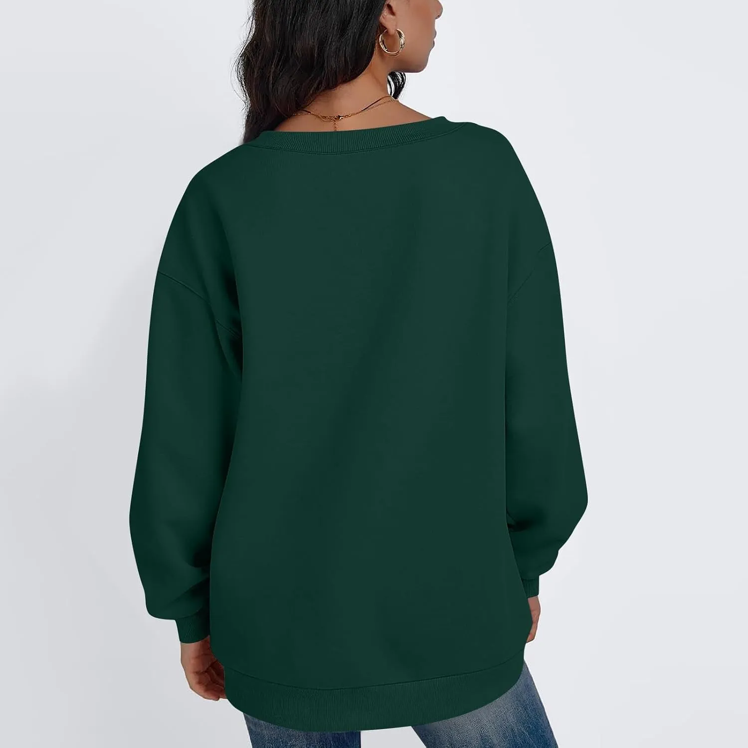 Oversized V Neck Sweatshirt Women Casual Fleece Pullover Sweaters Preppy Cute Teen Long Sleeve Sweat Shirts Y2k Tops