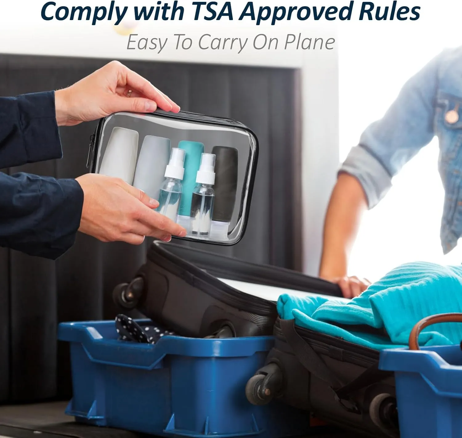 PACKISM TSA Approved Toiletry Bag with Bottles - Travel Essentials 8 Pack Leakproof 3.4oz Silicone Travel Bottles for Toiletries, Shampoo Conditioner Lotion Body Wash BPA Free