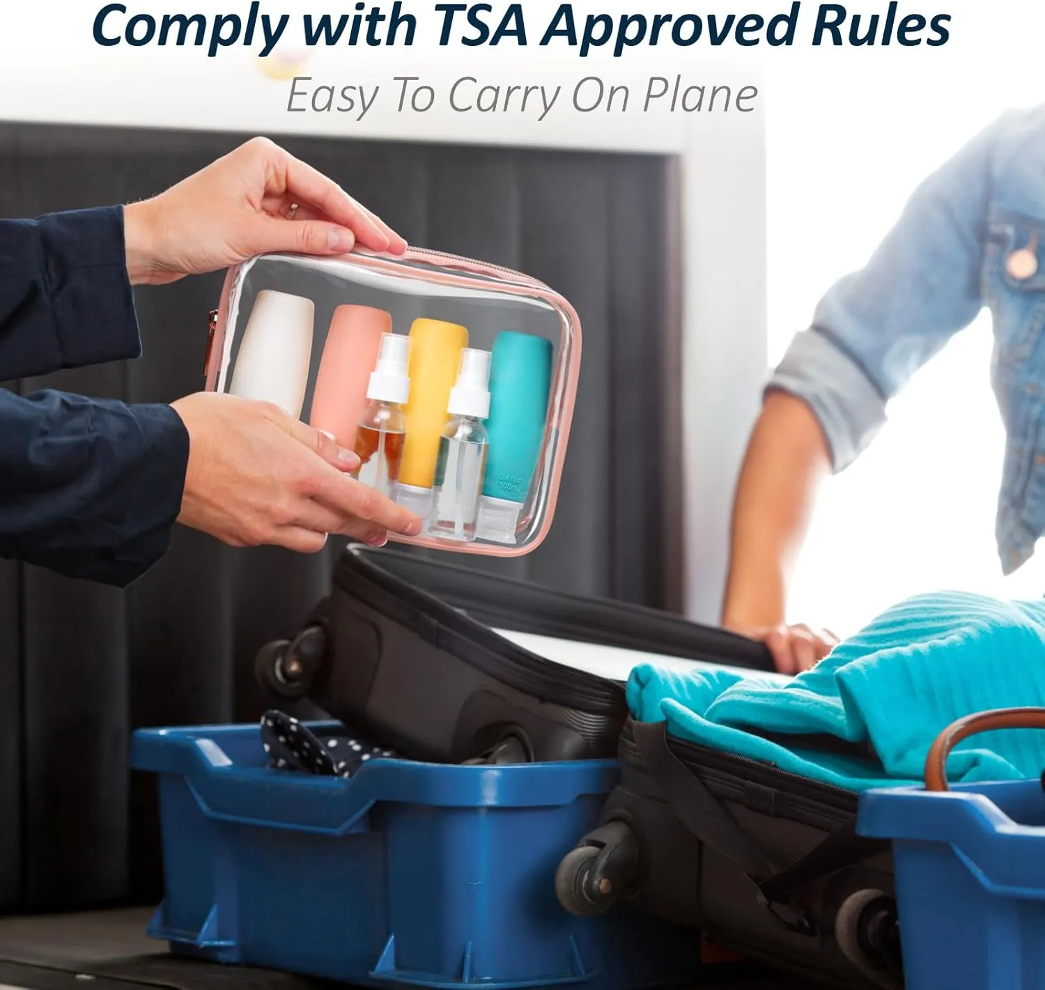 PACKISM TSA Approved Toiletry Bag with Bottles - Travel Essentials 8 Pack Leakproof 3.4oz Silicone Travel Bottles for Toiletries, Shampoo Conditioner Lotion Body Wash BPA Free