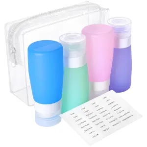 PACKISM TSA Approved Travel Bottles - 5 Pack Leakproof Silicone 3oz Travel Bottles for Toiletries with Clear Makeup Bag, Travel Accessories for Shampoo Conditioner Lotion Body Wash(BPA Free)