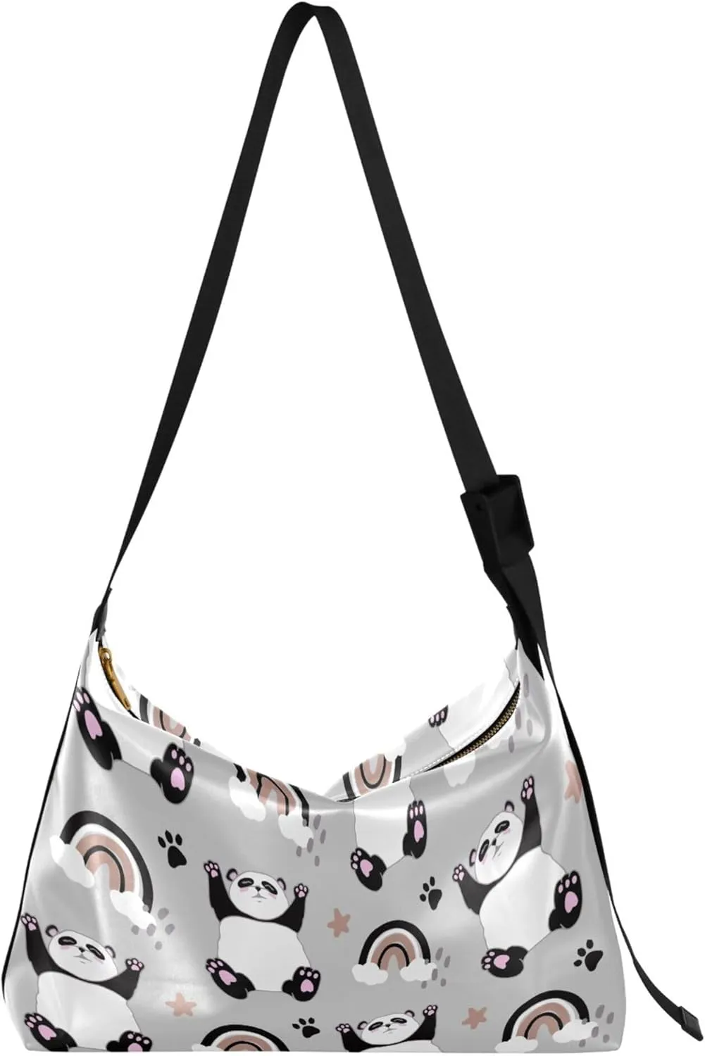 Panda Rainbow Pattern Leather Hobo Handbags Women Large Purse Crossbody Art Animal Print Women Hobo Handbags