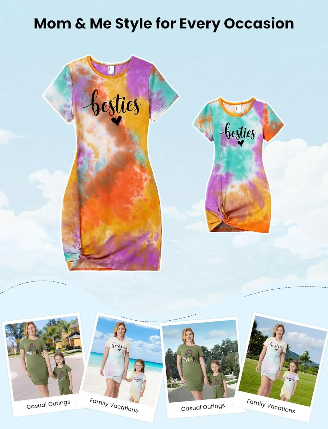 PATPAT Mommy and Me Matching Beach T Shirt Dresses:Short-Sleeve T-Shirt Dresses Vacation Outfits