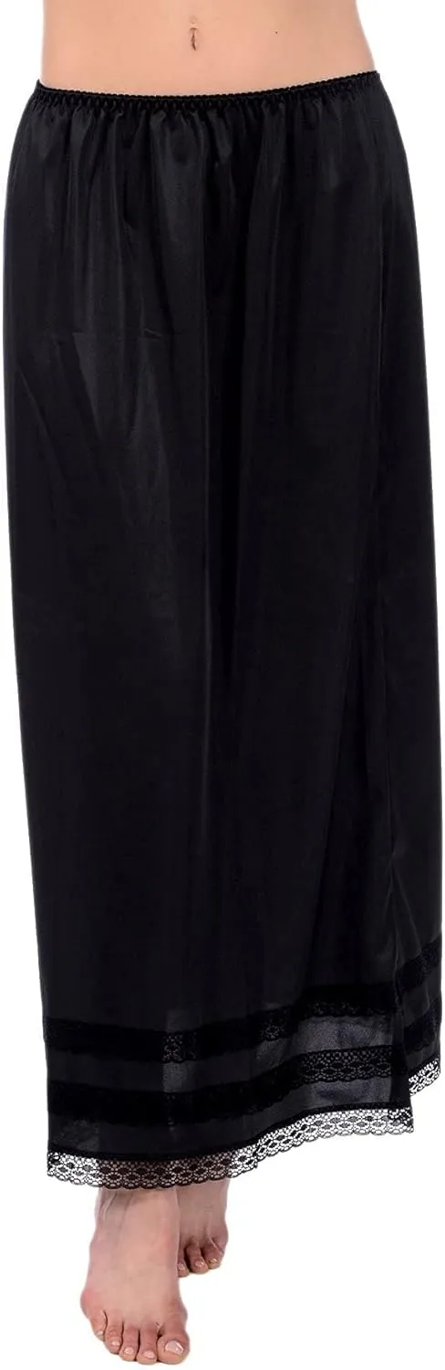 Patricia Lingerie Women's Soft Satin Snip It Half Slip Custom Length Cling Free with Lace Trim, Elastic Waistband