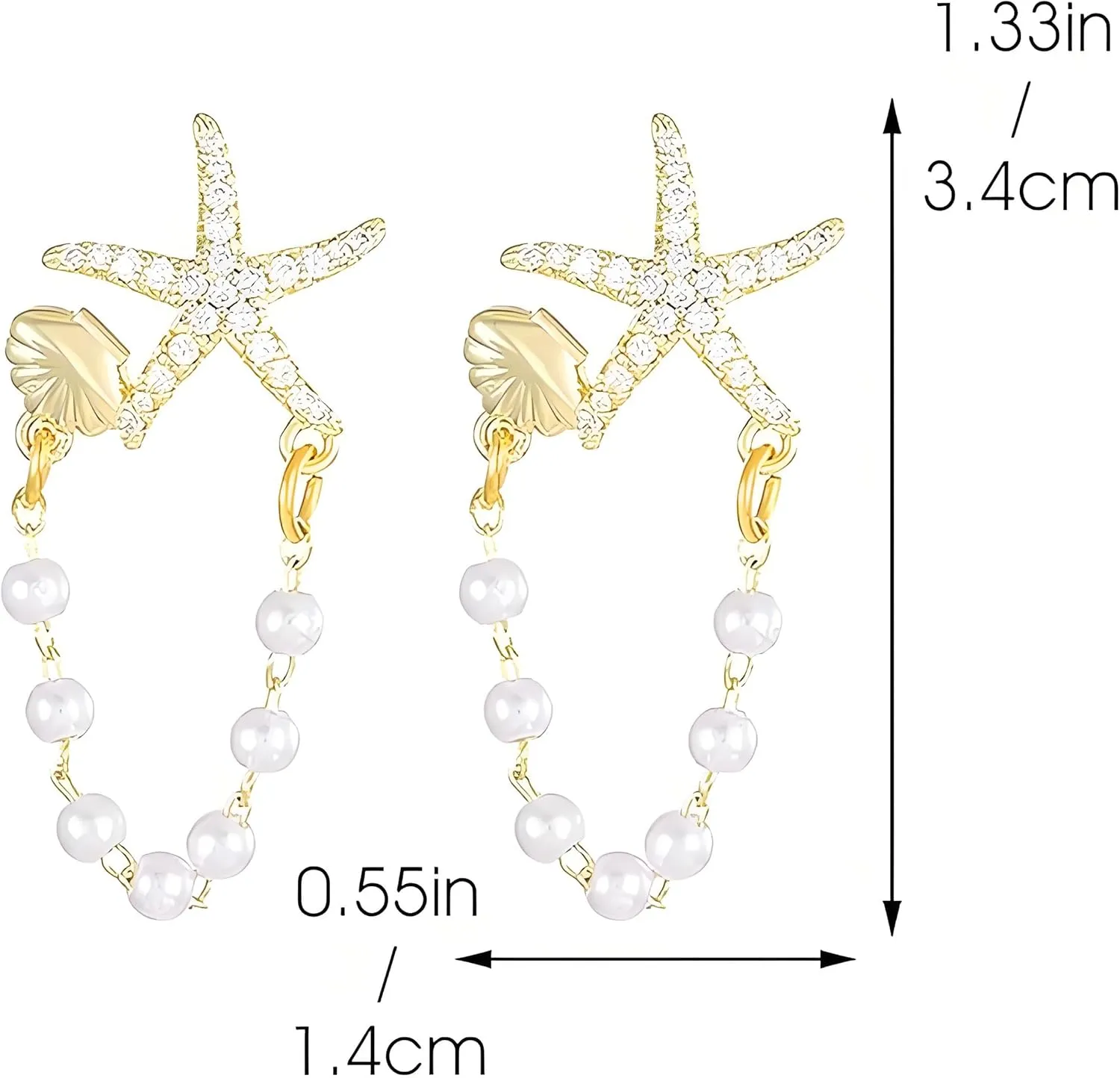 Pearl Chain Earrings for Women Gold/Silver Starfish Shell Earrings Summer Beach Vacation for Women Trendy Jewelry
