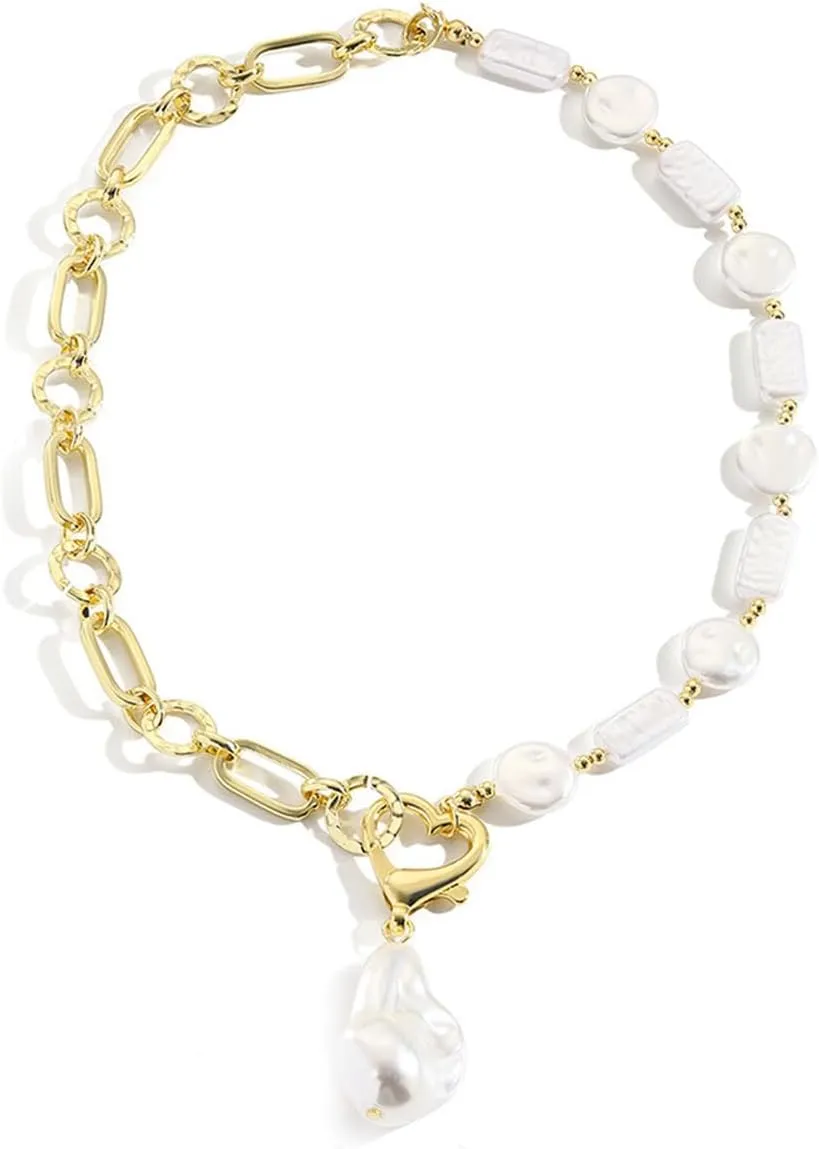 Pearl Choker Necklace for Women Chunky Pearl Necklaces Baroque Pearl Necklace Irregular Pearl Necklace White Pearl Beaded Necklace Pearl Charm Necklace Birthday Wedding Jewelry Gifts for Women