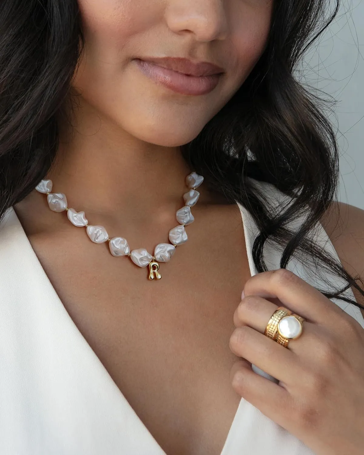 Pearl Initial Necklaces for Women Teens,Baroque Pearl Necklace Boho Bubble Necklace Letter Choker Necklace for Women Birthday Wedding Jewelry Gifts