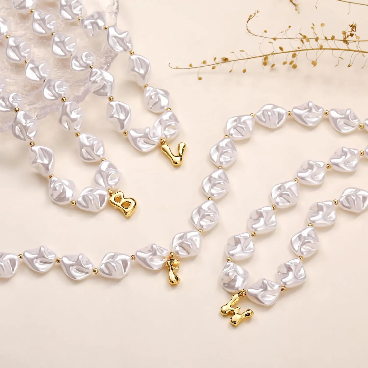 Pearl Initial Necklaces for Women Teens,Baroque Pearl Necklace Boho Bubble Necklace Letter Choker Necklace for Women Birthday Wedding Jewelry Gifts