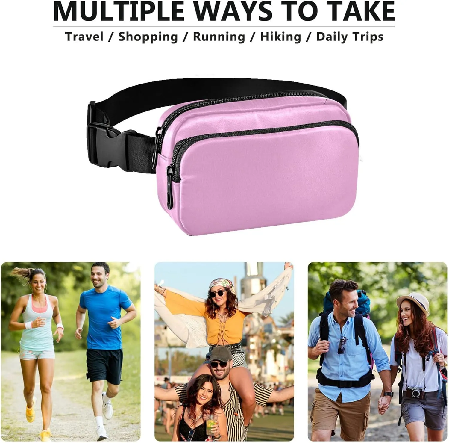 Pearl Pink Fanny Packs for Women Waterproof Hip Pack Belt Pouch Cartoon Waist Bag for Women