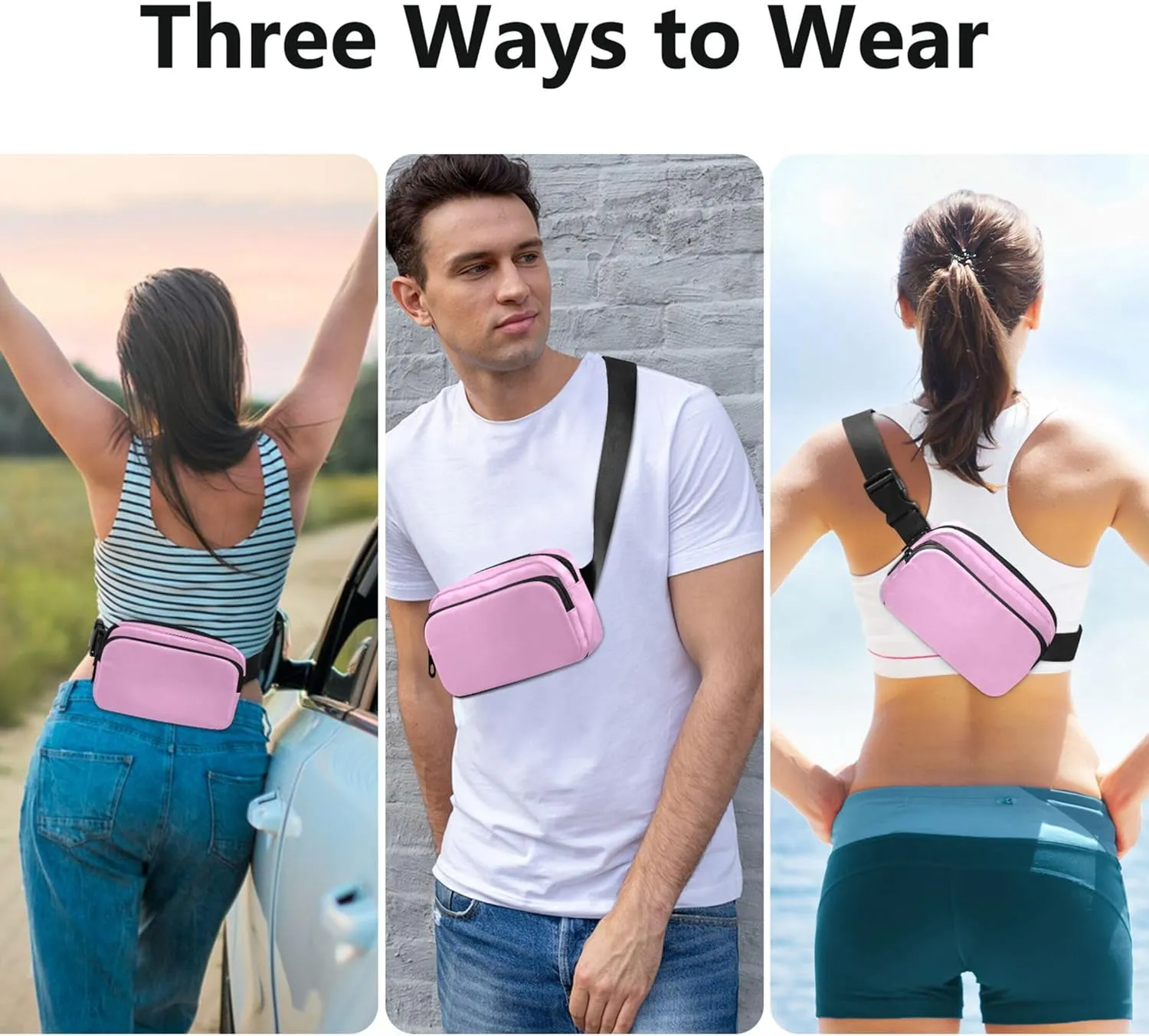 Pearl Pink Fanny Packs for Women Waterproof Hip Pack Belt Pouch Cartoon Waist Bag for Women