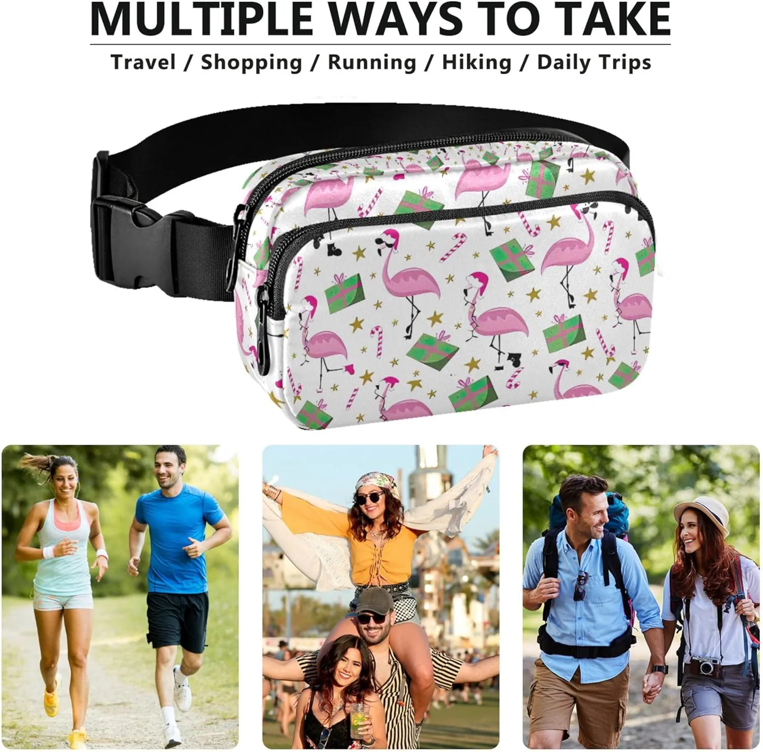Personalized Christmas Flamingo Funny Women Fanny Pack Waterproof Hip Pouch Belt Bag Cute Waist Pouches for Men