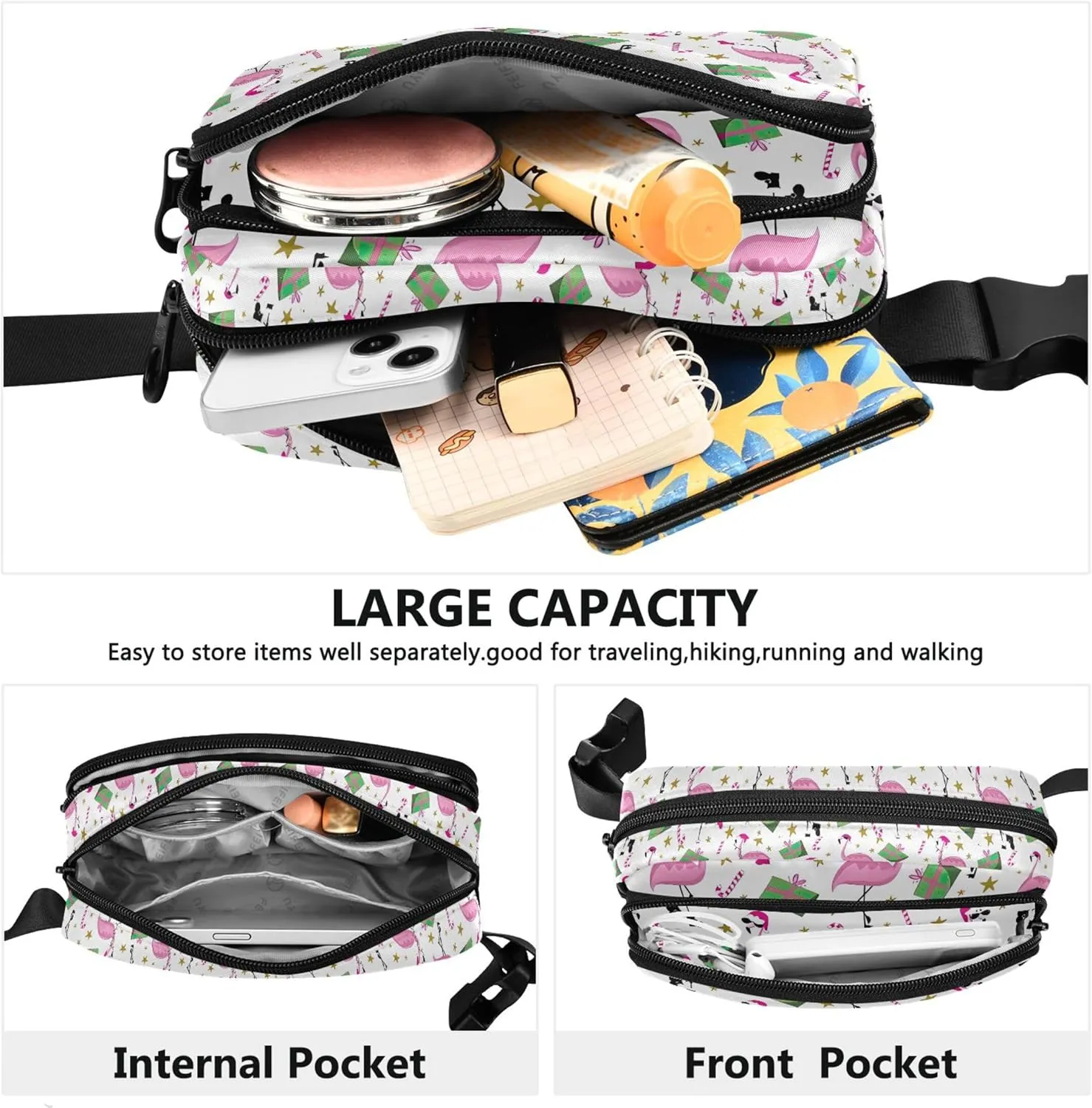 Personalized Christmas Flamingo Funny Women Fanny Pack Waterproof Hip Pouch Belt Bag Cute Waist Pouches for Men