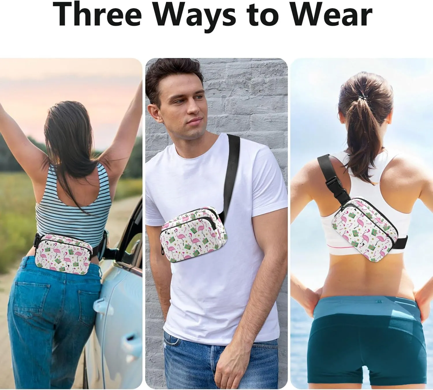 Personalized Christmas Flamingo Funny Women Fanny Pack Waterproof Hip Pouch Belt Bag Cute Waist Pouches for Men