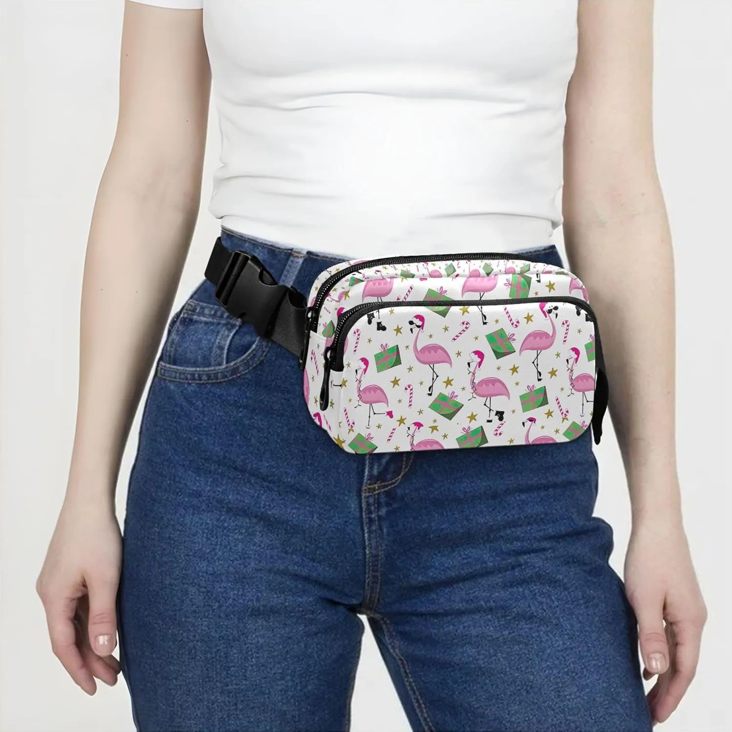 Personalized Christmas Flamingo Funny Women Fanny Pack Waterproof Hip Pouch Belt Bag Cute Waist Pouches for Men