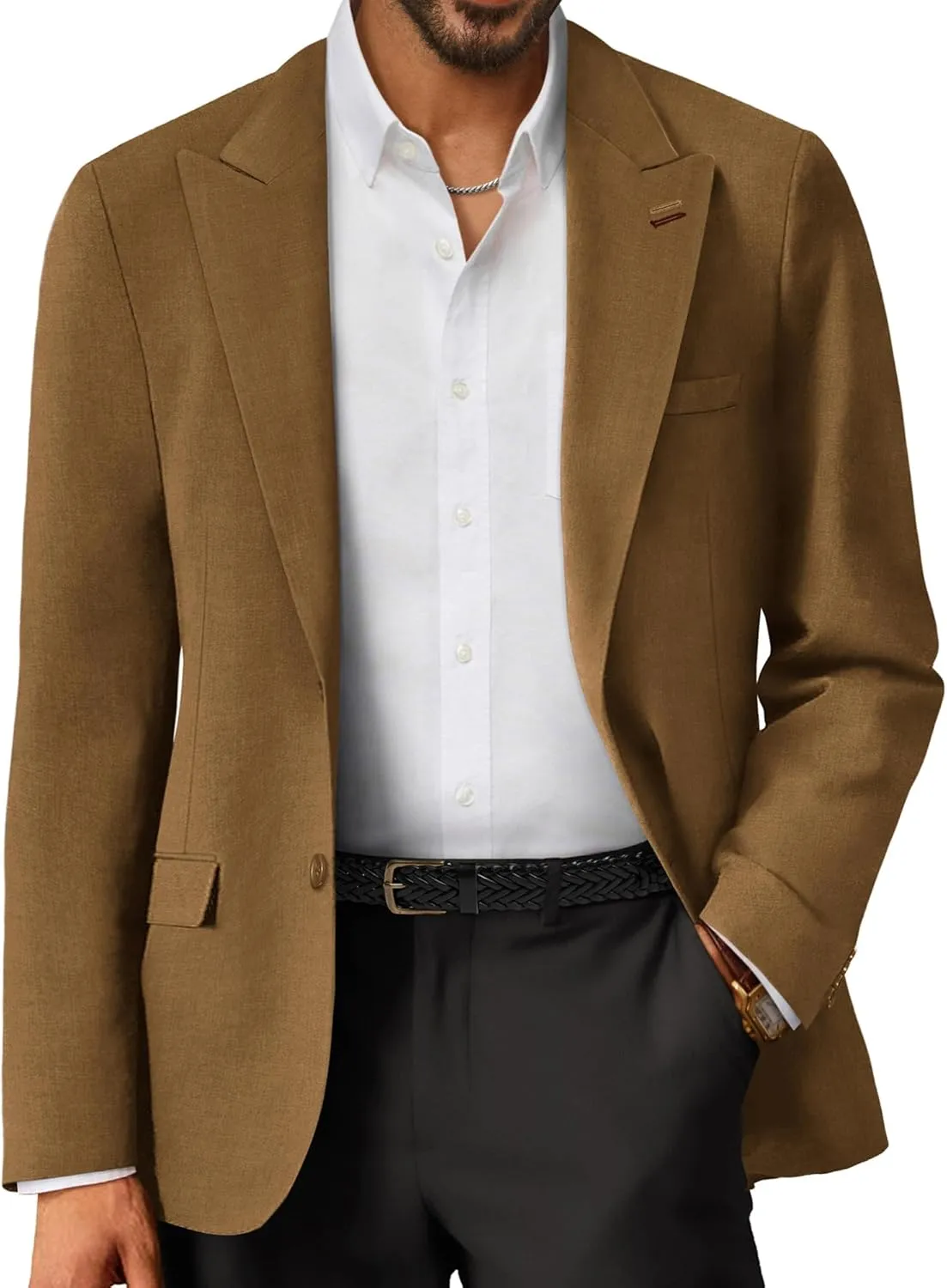 PJ PAUL JONES Mens Blazer Lightweight Sport Coats Casual Two Buttons Notched Lapel Suit Jacket with Removable Brooch
