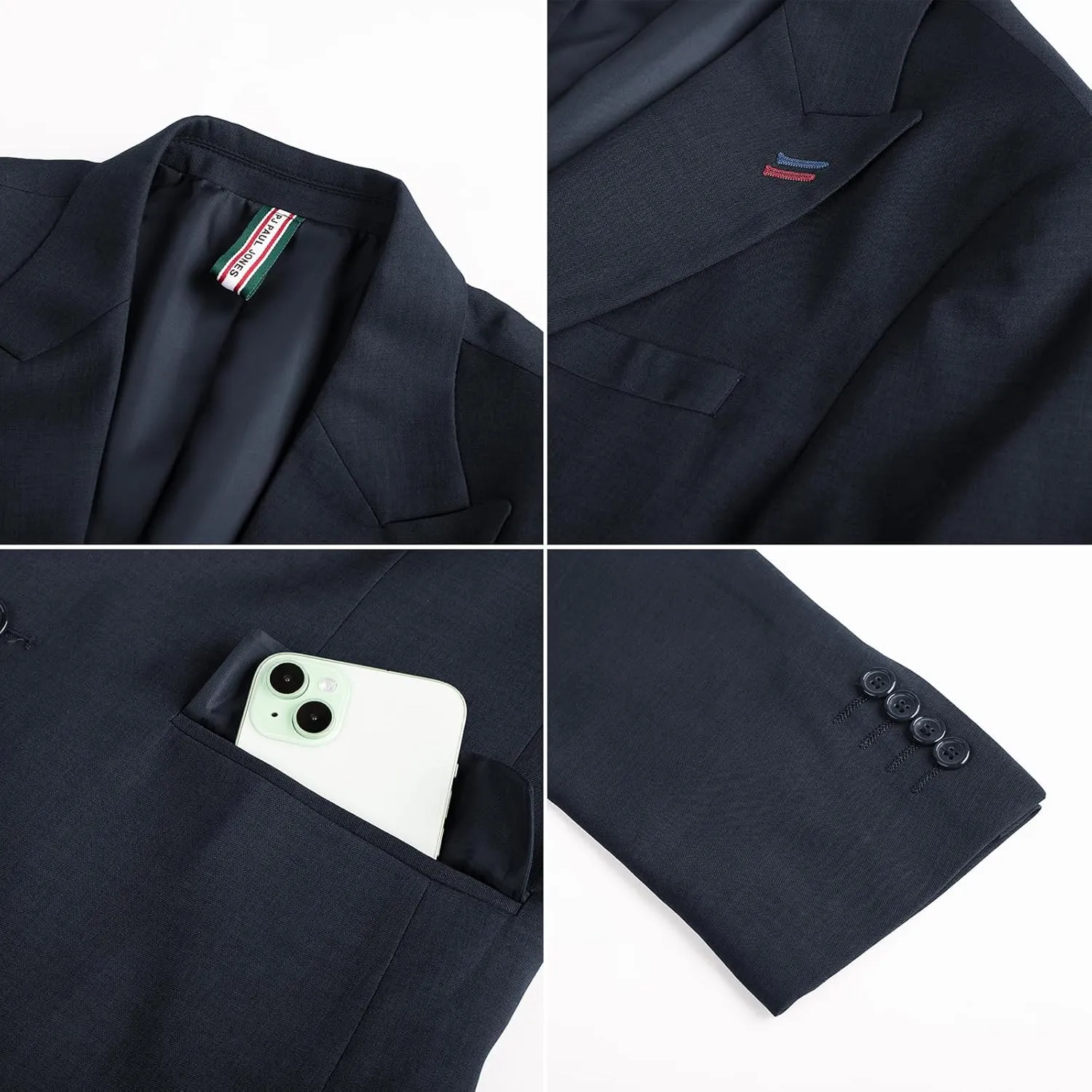 PJ PAUL JONES Mens Blazer Lightweight Sport Coats Casual Two Buttons Notched Lapel Suit Jacket with Removable Brooch