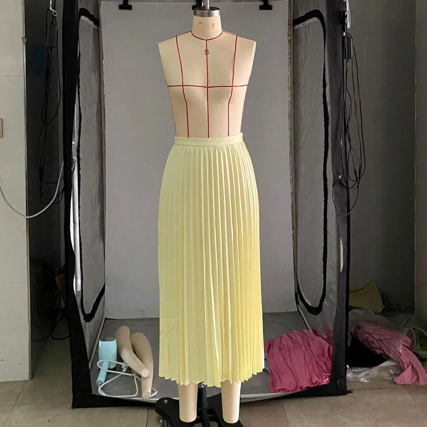 Pleated Flowing Wrap Skirt for Women Summer Solid Color High Waisted Skirt Side Zipper Skirt