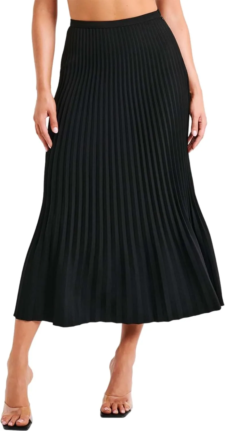 Pleated Flowing Wrap Skirt for Women Summer Solid Color High Waisted Skirt Side Zipper Skirt