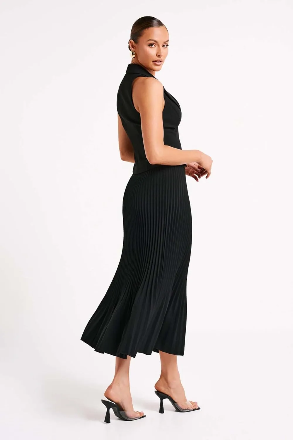 Pleated Flowing Wrap Skirt for Women Summer Solid Color High Waisted Skirt Side Zipper Skirt