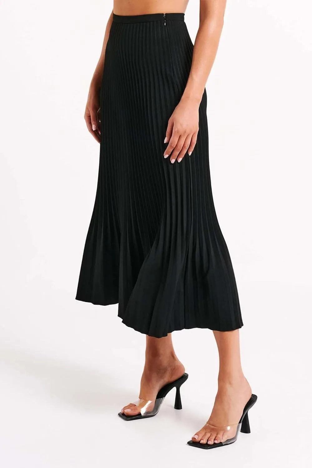 Pleated Flowing Wrap Skirt for Women Summer Solid Color High Waisted Skirt Side Zipper Skirt