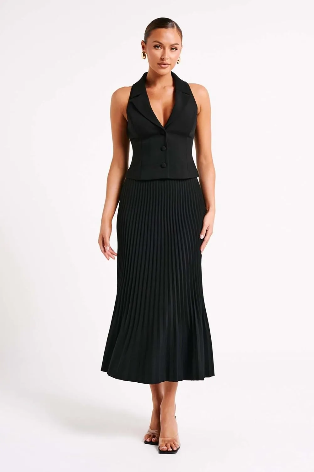 Pleated Flowing Wrap Skirt for Women Summer Solid Color High Waisted Skirt Side Zipper Skirt