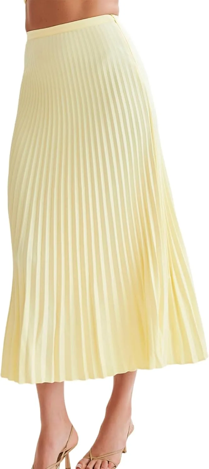 Pleated Flowing Wrap Skirt for Women Summer Solid Color High Waisted Skirt Side Zipper Skirt