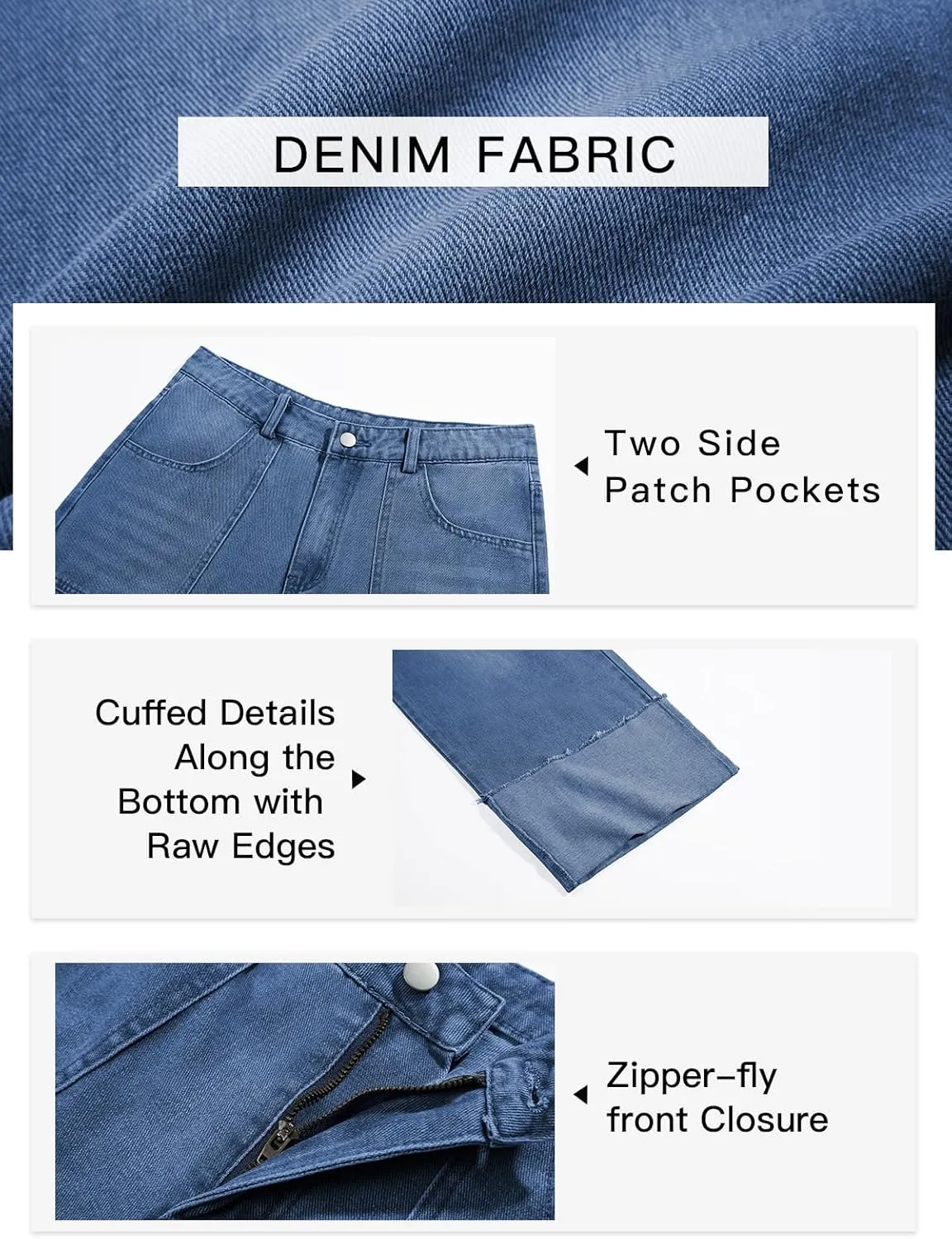 PLNOTME Womens Baggy Cuffed Jeans Casual Straight Leg Boyfriend Denim Pants with Pockets