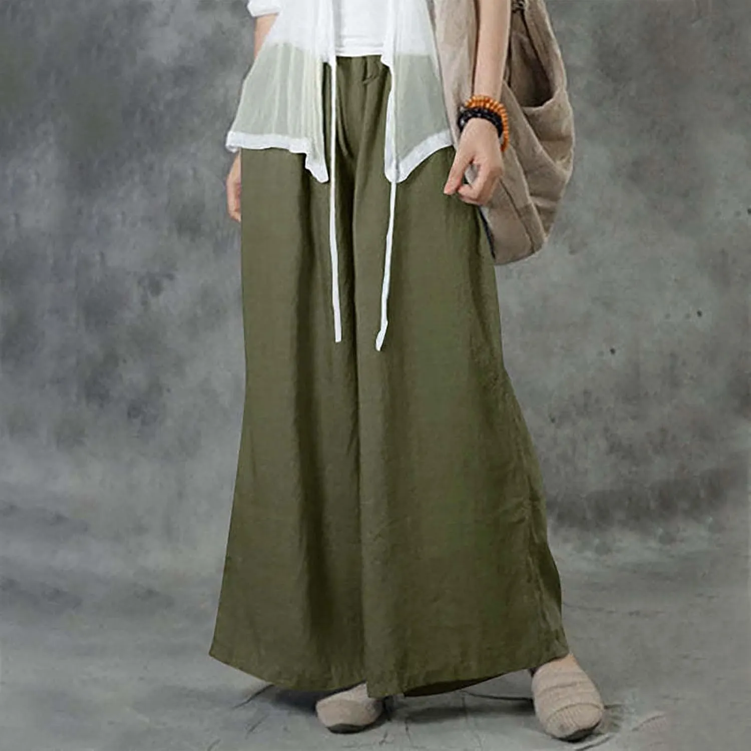 Plus Size Wide Leg Pants for Women Baggy Flowy Palazzo Pants High Waist Lounge Pants Stretchy Yoga Pants