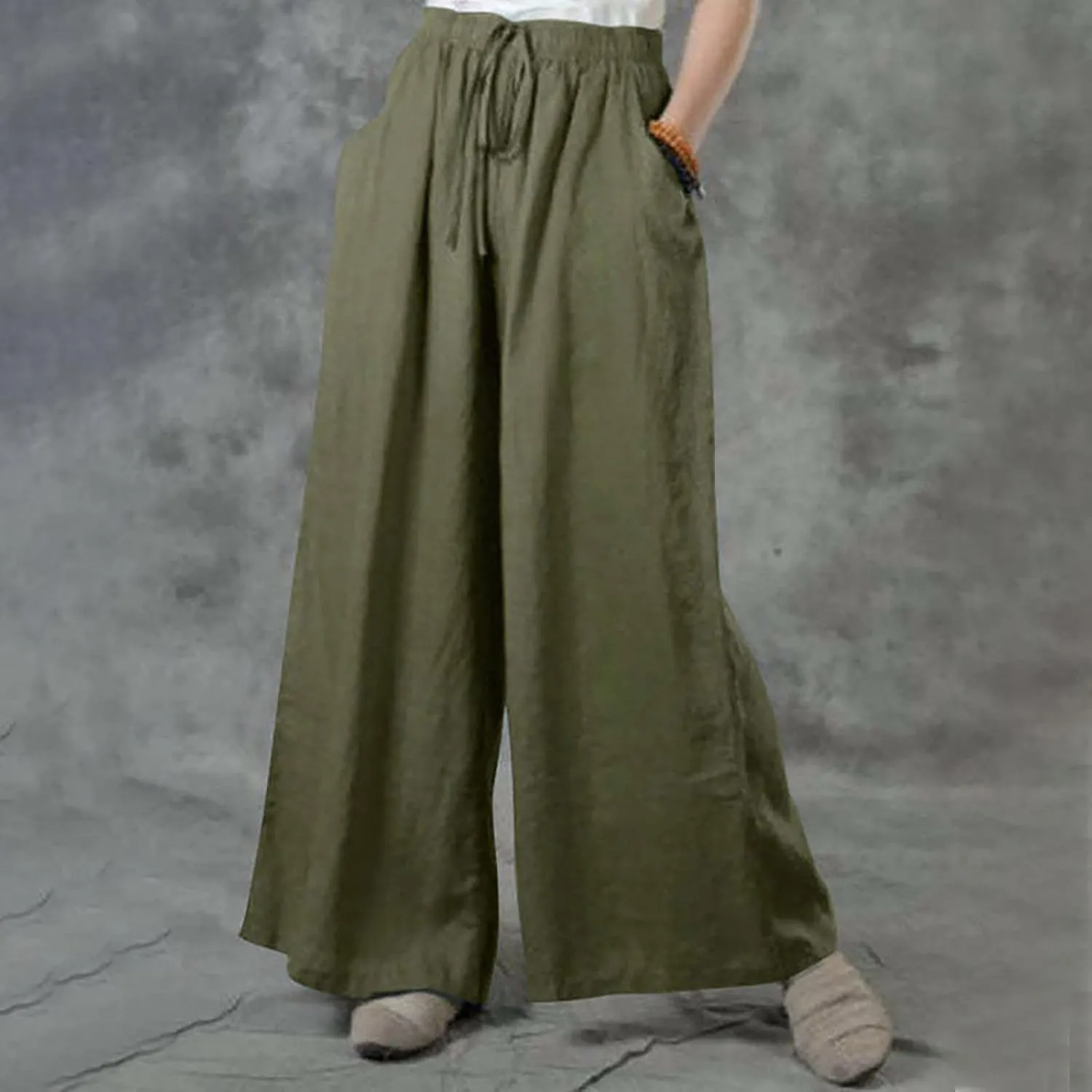 Plus Size Wide Leg Pants for Women Baggy Flowy Palazzo Pants High Waist Lounge Pants Stretchy Yoga Pants
