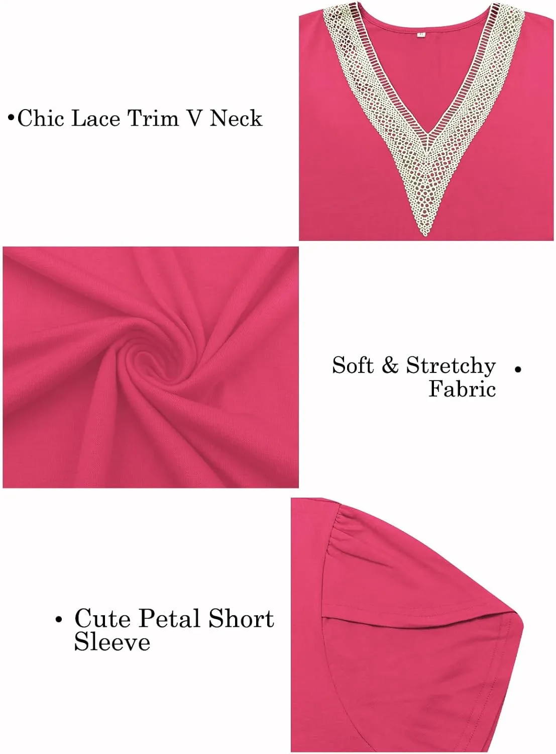 Plus-Size-Womens-Summer-Tops 2024 Lace Trim V Neck T Shirts Petal Short Sleeve Tunics Trendy Going Out Blouses XL-5XL