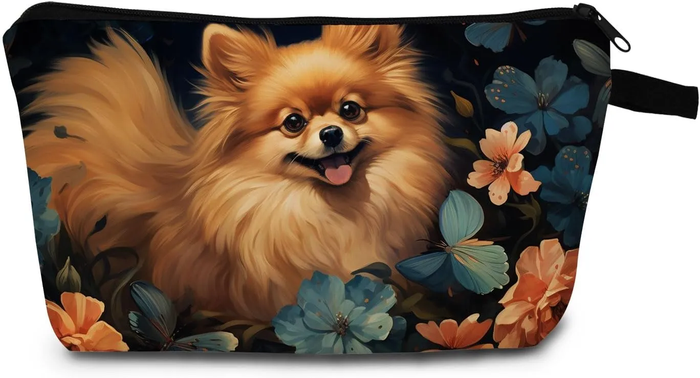 Pomeranian Makeup Bag for Women Travel Cosmetic Organizer Bag Teacher Appreciation Gifts Small Zipper Toiletry Bag