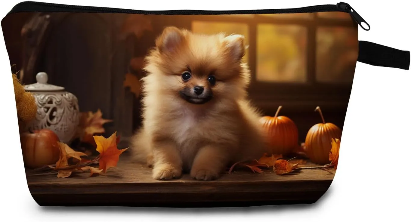 Pomeranian Makeup Bag for Women Travel Cosmetic Organizer Bag Teacher Appreciation Gifts Small Zipper Toiletry Bag