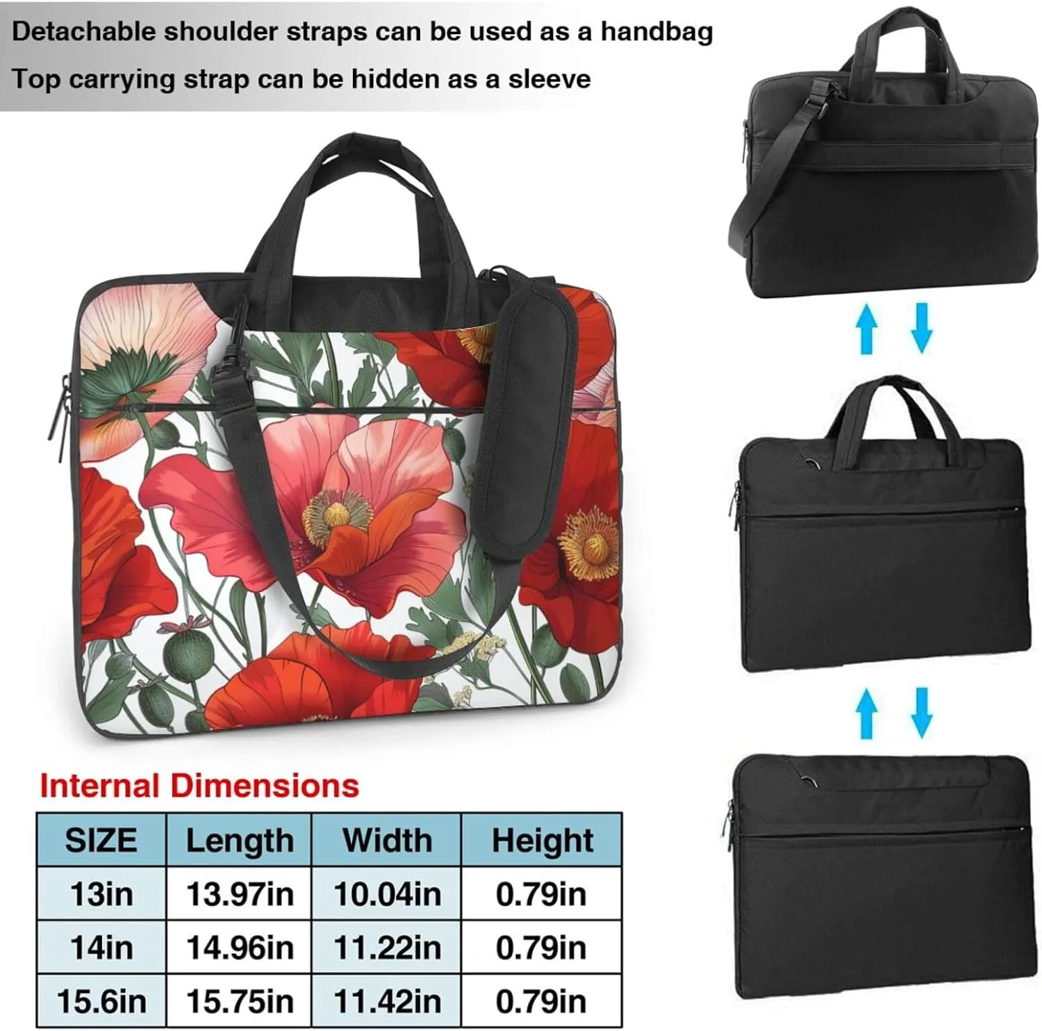 Poppy Print Laptop Tote Bag Laptop Tote Bag Travel Bag Business Computer Bag Work Bag for Men Women