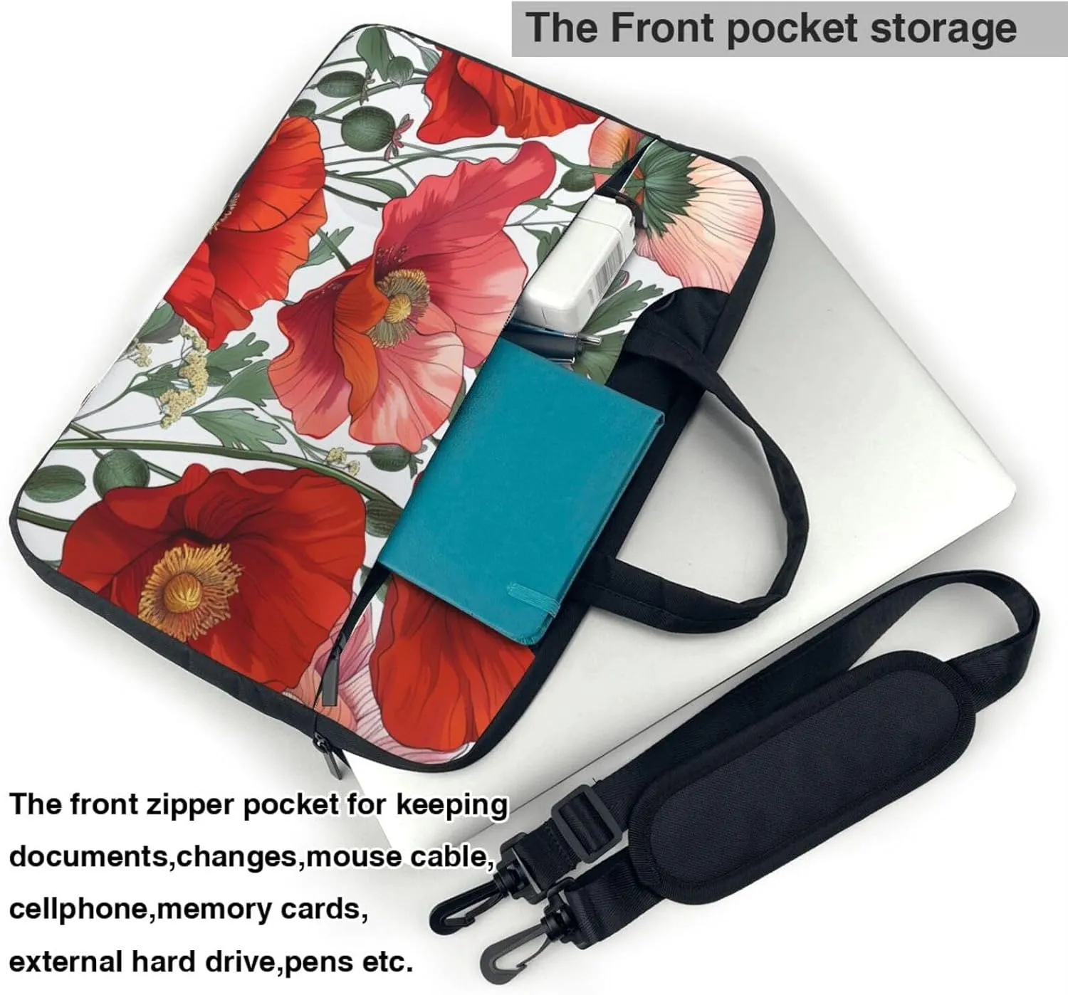 Poppy Print Laptop Tote Bag Laptop Tote Bag Travel Bag Business Computer Bag Work Bag for Men Women