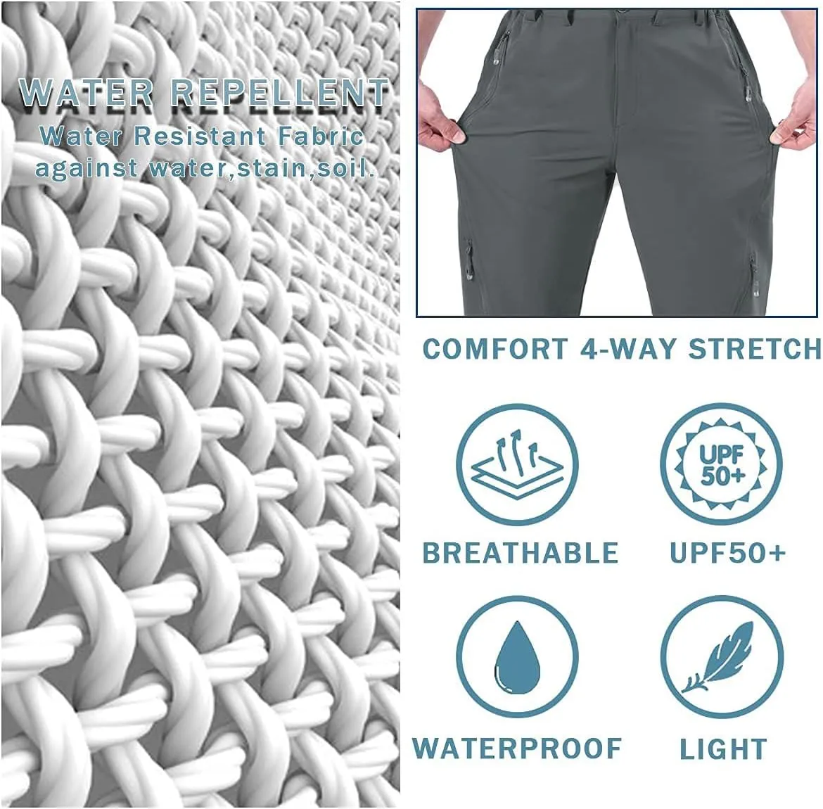 Postropaky Mens Hiking Quick Dry Lightweight Waterproof Fishing Pants Outdoor Travel Climbing Stretch Pants