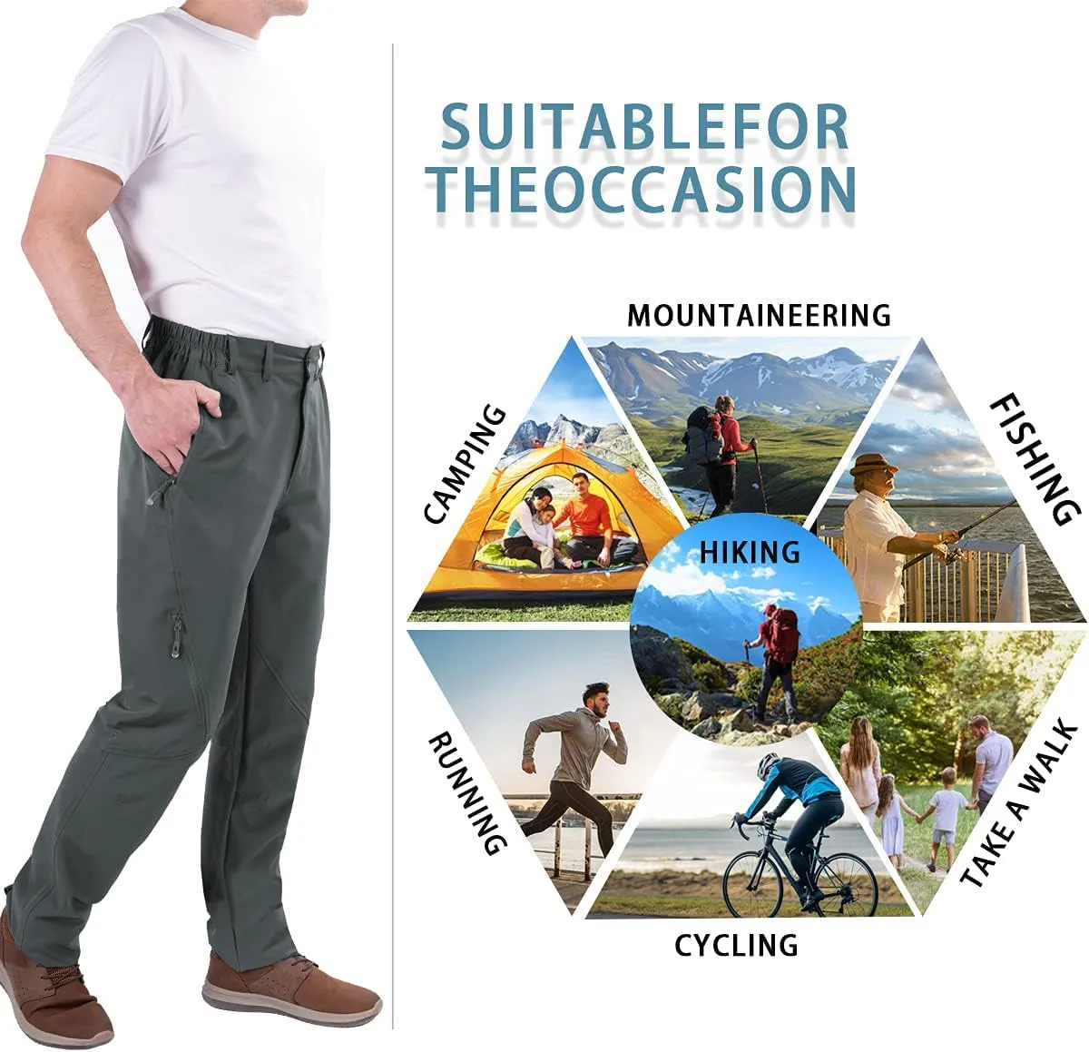 Postropaky Mens Hiking Quick Dry Lightweight Waterproof Fishing Pants Outdoor Travel Climbing Stretch Pants
