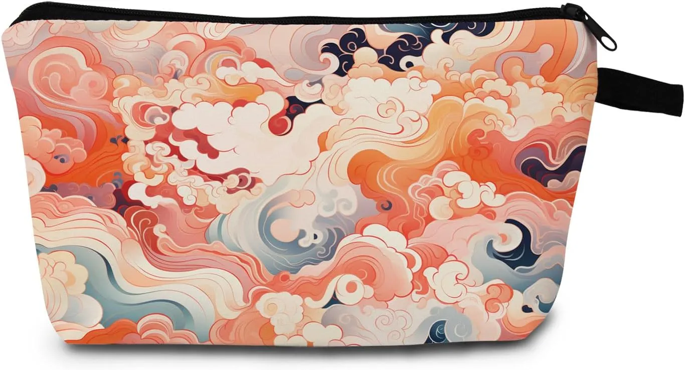 Psychedelic Cloud Print Women Makeup Bag Travel Cosmetic Bag Small Zipper Toiletry Kit Organizer
