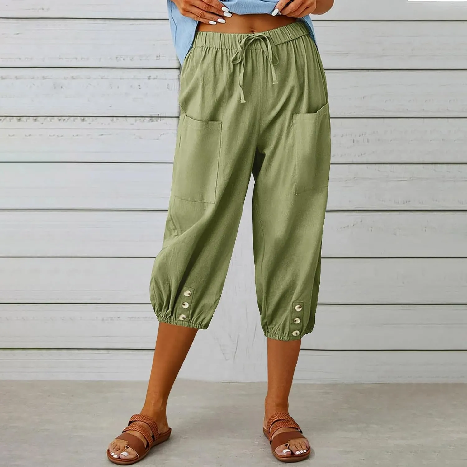 PTOLOCIF Linen Pants for Women,Lightweight Boho Pants Drawstring Elastic Waist Pants High Waisted Beach Palazzo Pants