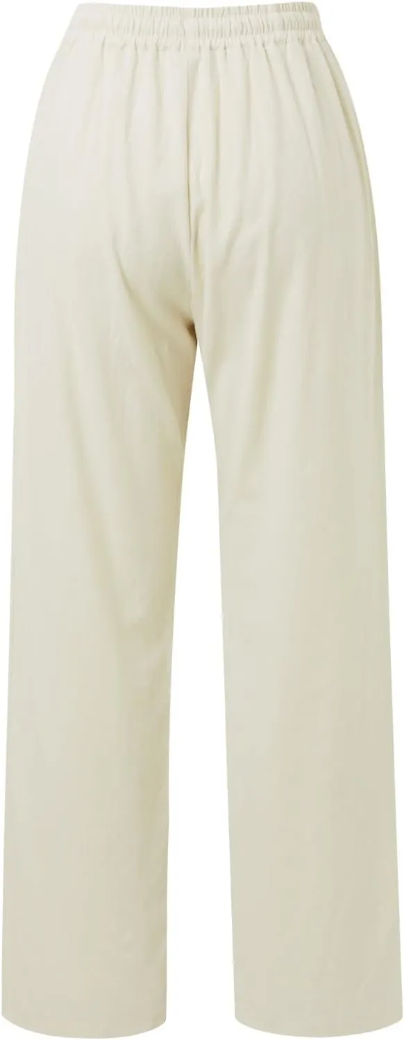 PTOLOCIF Linen Pants Women Summer,Drawstring Elastic Waist Pants Cotton Linen Tapered Pants Casual Travel Pants Trousers