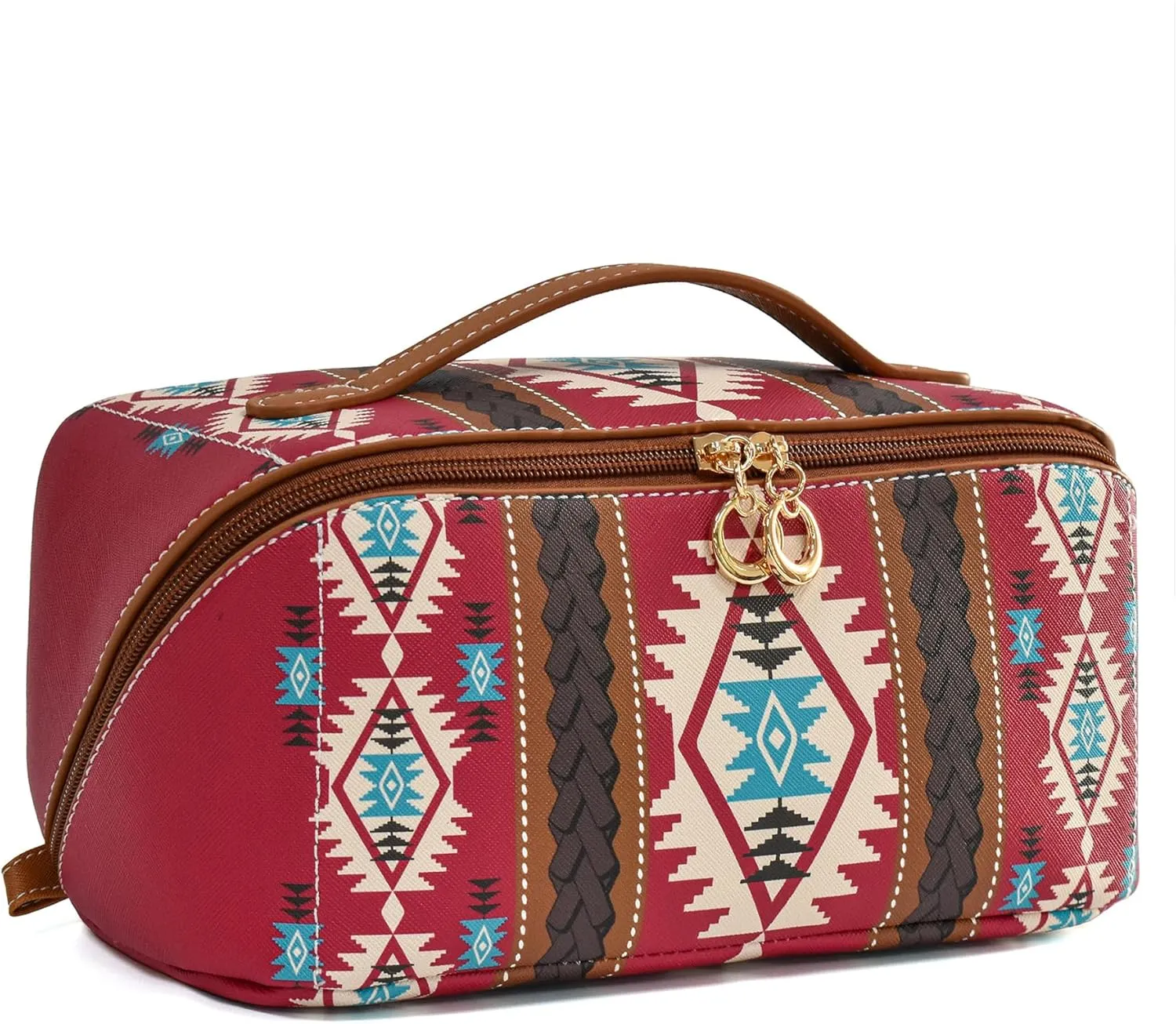 PU Bohemian Makeup Bag, Travel Make Up Organizer Case, Chic Boho Cosmetic Bags, Waterproof Portable Skincare Storage Pouch for Women, Large Capacity