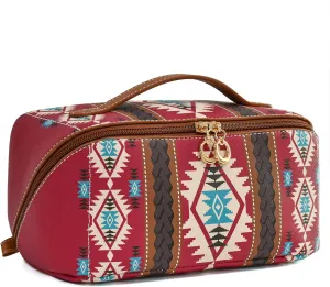PU Bohemian Makeup Bag, Travel Make Up Organizer Case, Chic Boho Cosmetic Bags, Waterproof Portable Skincare Storage Pouch for Women, Large Capacity