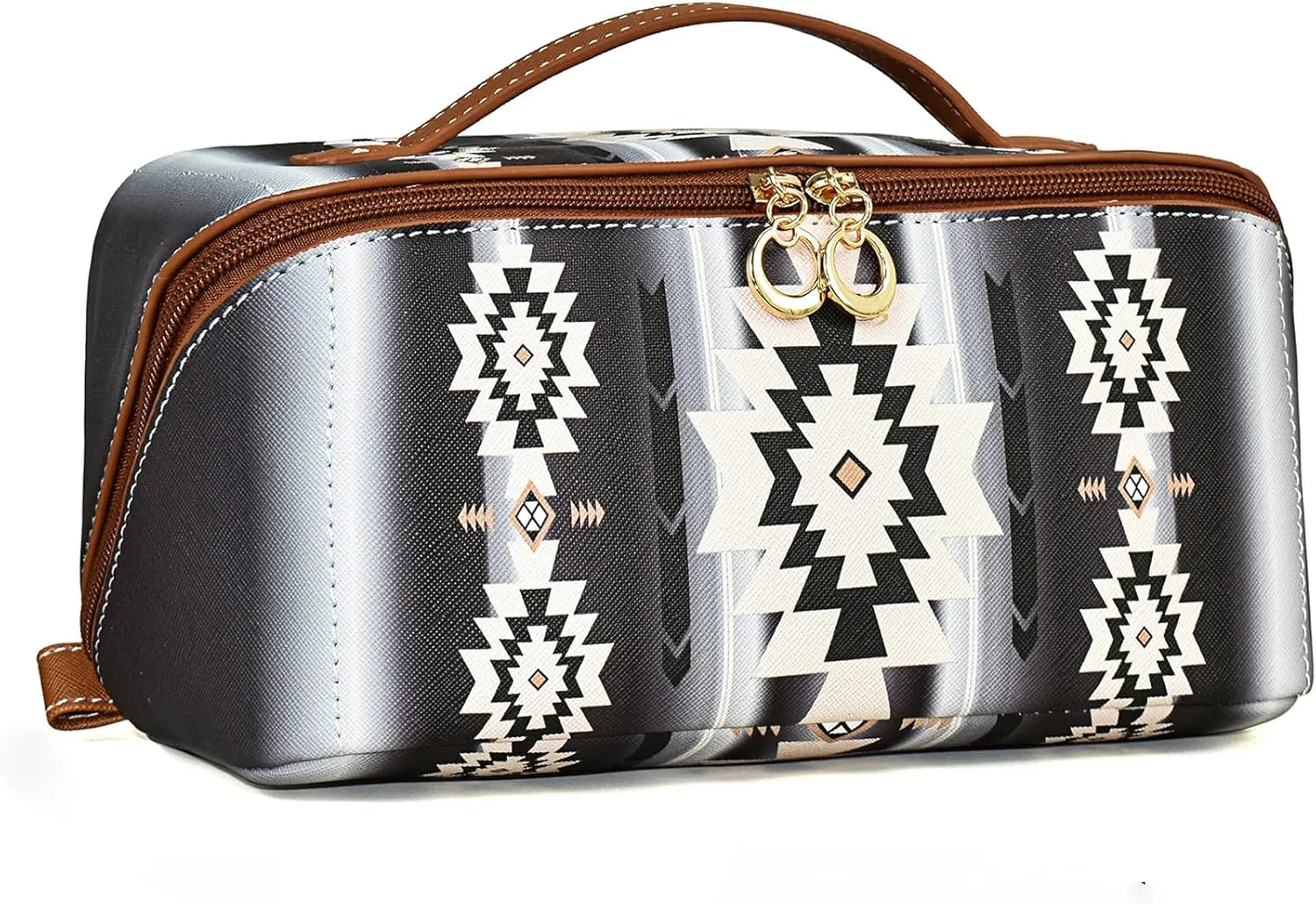 PU Bohemian Makeup Bag, Travel Make Up Organizer Case, Chic Boho Cosmetic Bags, Waterproof Portable Skincare Storage Pouch for Women, Large Capacity