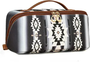 PU Bohemian Makeup Bag, Travel Make Up Organizer Case, Chic Boho Cosmetic Bags, Waterproof Portable Skincare Storage Pouch for Women, Large Capacity