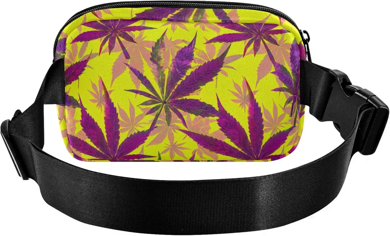 Purple Maple Leaves Yellow Fanny Packs for Women Cartoon Hip Pack Belt Pouch Waterproof Waist Pouch for Women