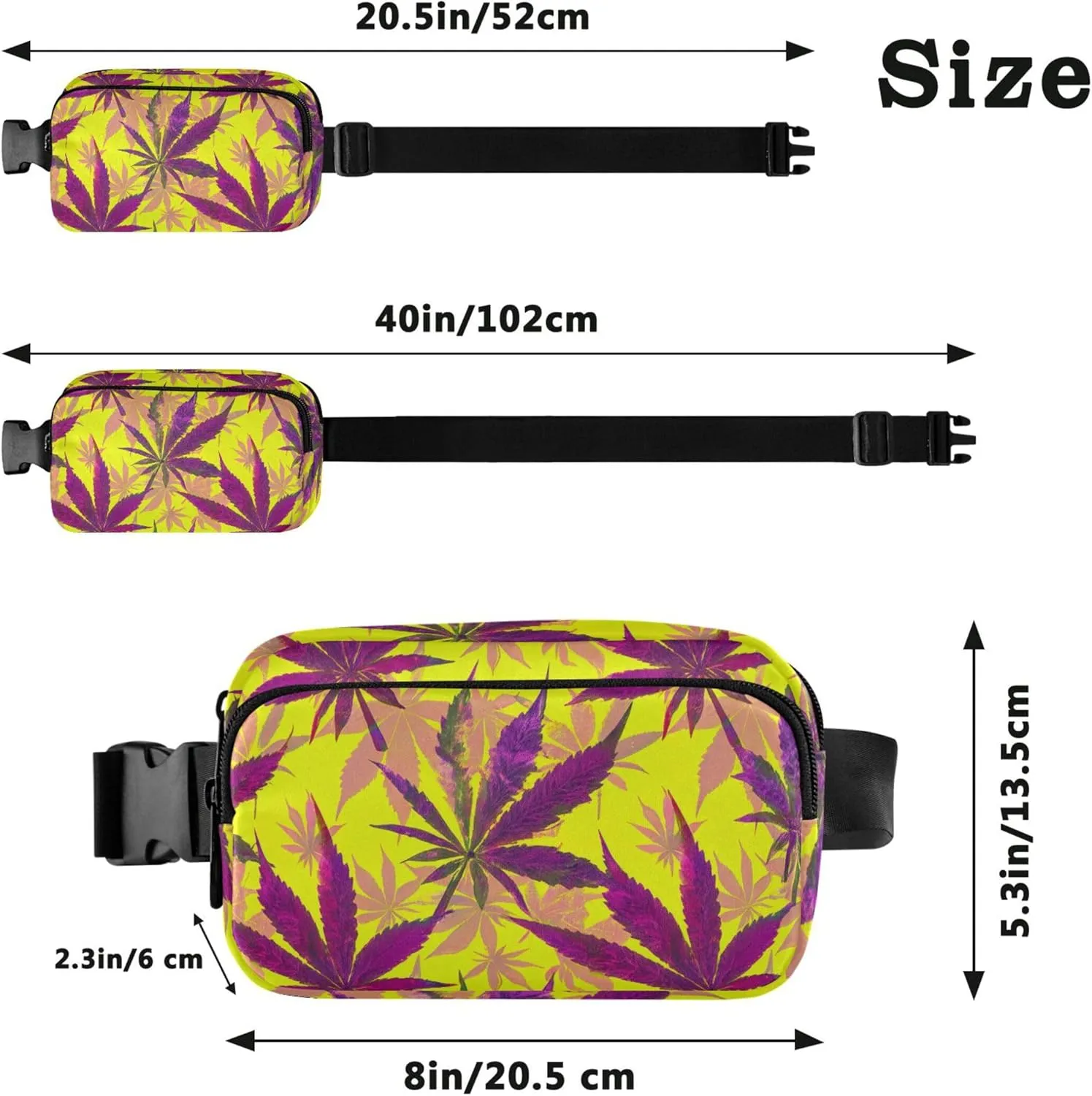Purple Maple Leaves Yellow Fanny Packs for Women Cartoon Hip Pack Belt Pouch Waterproof Waist Pouch for Women