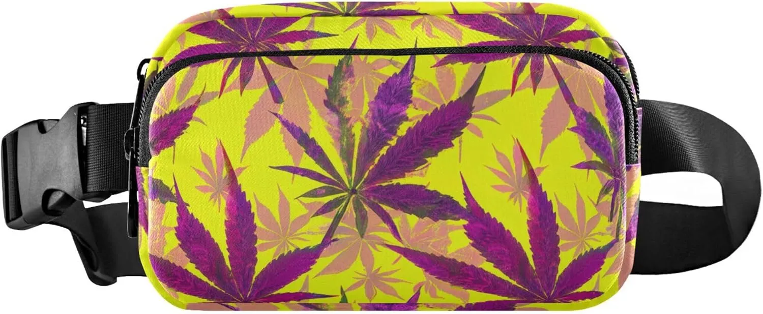 Purple Maple Leaves Yellow Fanny Packs for Women Cartoon Hip Pack Belt Pouch Waterproof Waist Pouch for Women