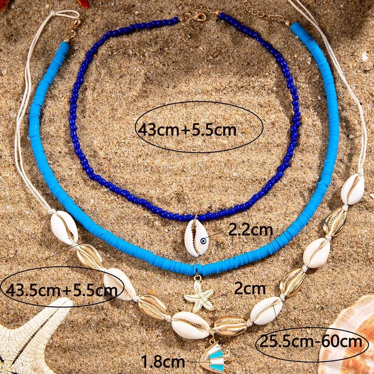 Q&D&S Beach shell necklace Layering Starfish necklace Summer fashion jewelry Handmade beaded for Women