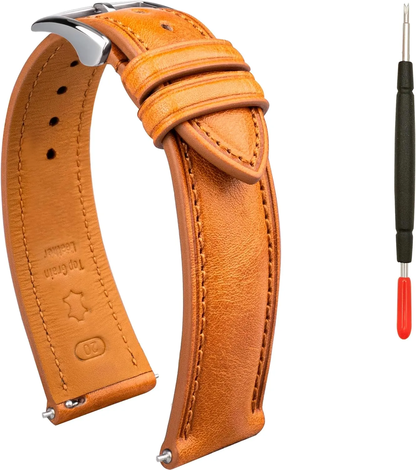 Quick Release Leather Watch Band, Two Tone Oil-tanned Top Grain Leather Watch Straps 18mm 20mm 21mm 22mm Replacement Watch Belt for Men Women