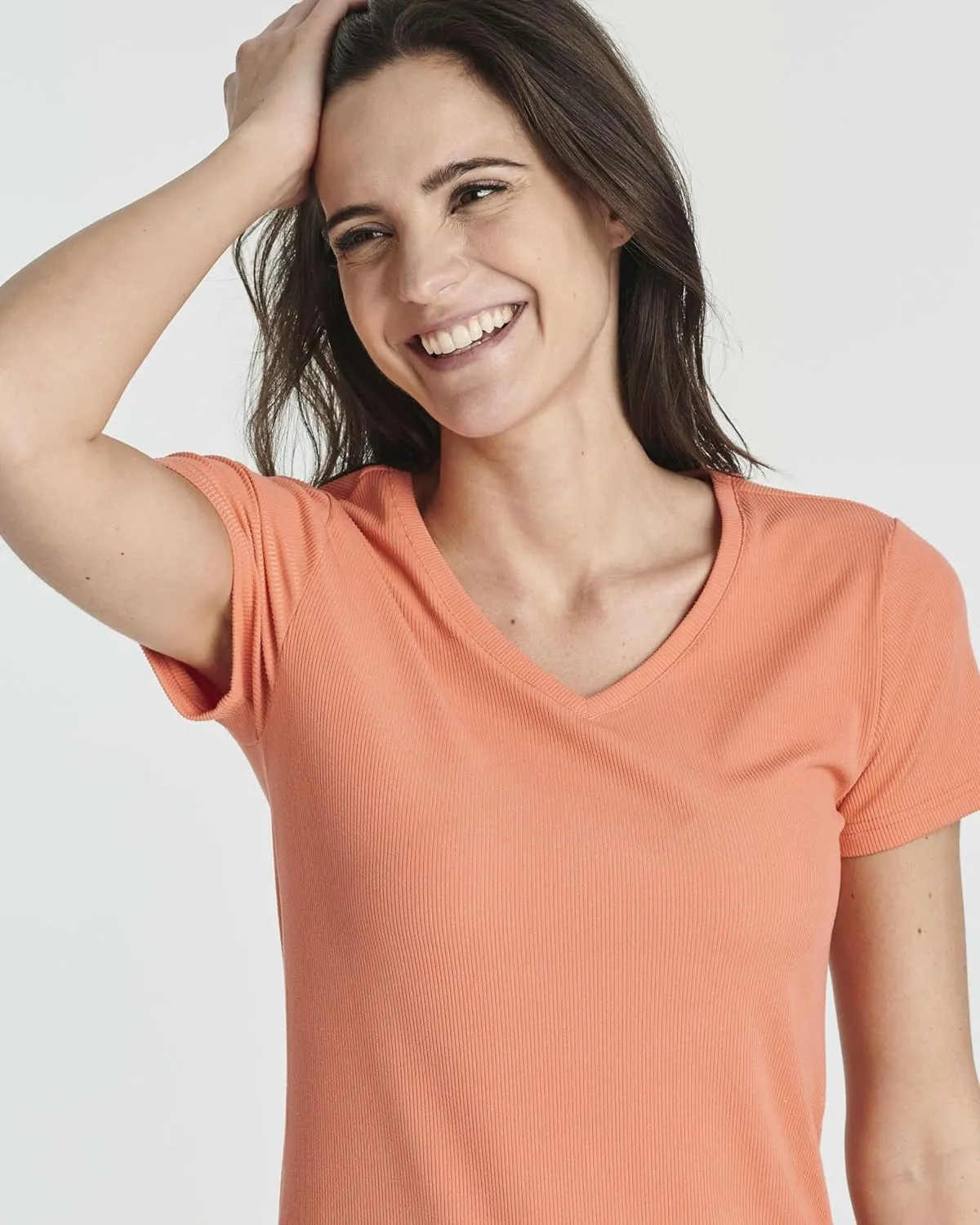 Real Essentials 3 Pack: Women's Ribbed Knit Short-Sleeve V-Neck Swing T-Shirt Casual Dress (Available in Plus)
