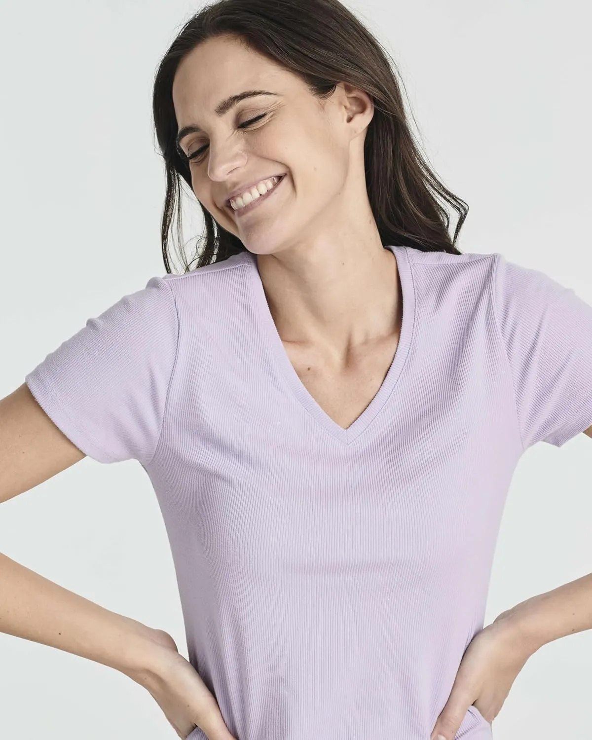 Real Essentials 3 Pack: Women's Ribbed Knit Short-Sleeve V-Neck Swing T-Shirt Casual Dress (Available in Plus)